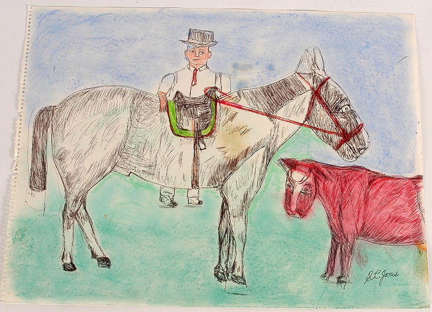 S.L. Jones. Man With Large Horse And Red Cow. (1 of 1)