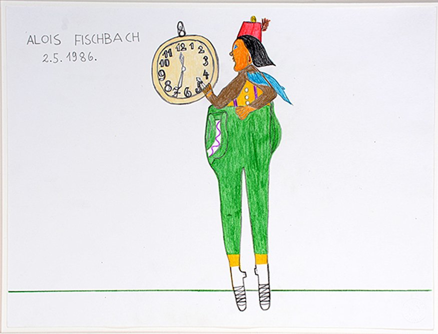 Alois Fischbach. Man Holding Clock. (1 of 1)