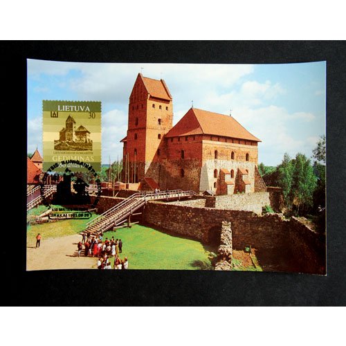 Trakai Castle Photo - Post Card With Mark And Sta: Date Of Manufacture: 1990Country Of Origin: LithuaniaMaterial: PaperDimensions: 5.79 x 4.09 InchesTrakai Castle Photo - Post Card With Mark And Stamp. New