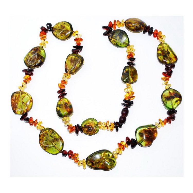 Caribbean Amber Big Pieces Long Necklace 58,89 g: Date Of Manufacture: Brand New Country Of Origin: Lithuania Material: Amber, Thread Dimensions: 29.53 Inches in Length This wonderful genuine green color Caribbean amber Necklace has been made by the 