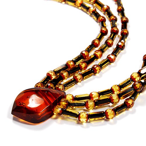 Three Rows Necklace Hand Made From Two Shades Gen (1 of 3)