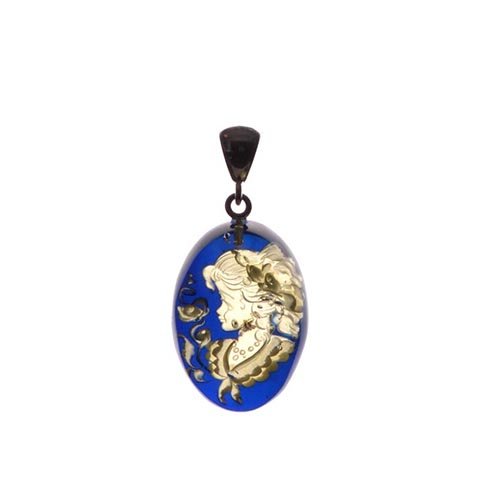 Blue Dominican Amber Etched Cameo Pendant (1 of 1)