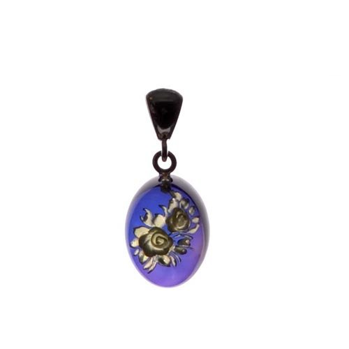 Blue Caribbean Amber Etched Rose Pendant (1 of 1)
