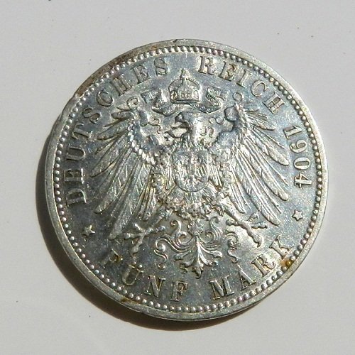 German Kaiser Reich - 5 Mark Silver Coin. OTTO -: Date Of Manufacture: 1904 Country Of Origin: Germany Material: Silver Dimensions: Not Specified German Kaiser Reich - 5 Mark Silver Coin. OTTO - Bavaria King - 1904