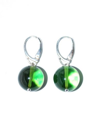 Round Ball Earrings From Green Caribbean Amber Wi: Date Of Manufacture: Brand New Country Of Origin: Lithuania Material: Caribbean Amber, Silver Dimensions: 0.5 inches in diameter Round ball dangle earrings made from genuine green Carribean amber with