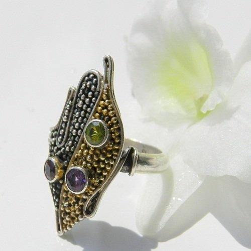 925 Plate Mark Silver Ring Decorated With Faceted: Date Of Manufacture: The Second Part of 20th Century Country Of Origin: Germany Material: 925 Plate Mark Silver, Glass Dimensions: Size 8.7 Retro Jewelry - Outstanding 925 Plate Mark Silver Ring Decor