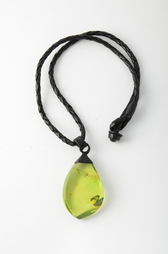 Caribbean Amber Pendant With Leather String: Date Of Manufacture: Brand New Country Of Origin: Lithuania Material: Caribbean amber, Leather Dimensions: 18 inches in length, pendant 1.2x0.8x0.2 Big pendant from genuine green Caribbean amber with 