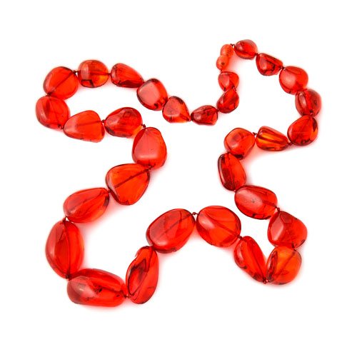 Impressive Long Necklace From Ruby Color Genuine: Date Of Manufacture: Brand New Country Of Origin: Lithuania Material: Caribbean amber Dimensions: 26 inches in length Massive necklace handmade from genuine Caribbean amber. Free form big size nicety 