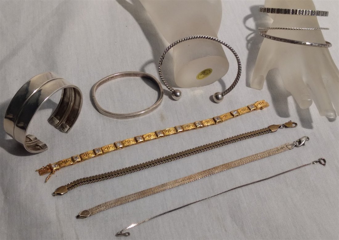 Sterling Silver Jewelry. Ten pieces. Bracelets, Cuffs, (1 of 3)