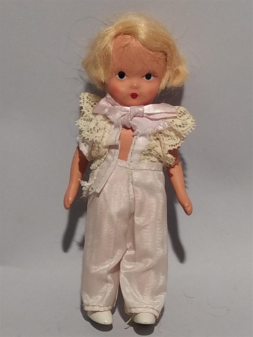 Antique Nancy Ann Story Book Doll Super Rare 1930's: Bisque 1930's -40's, Approx. 4 1/2 inches Tall, Makers Mark on Back, Jointed Arms AND Legs, We do not grade dolls, As is- As found, Ring Bearer?