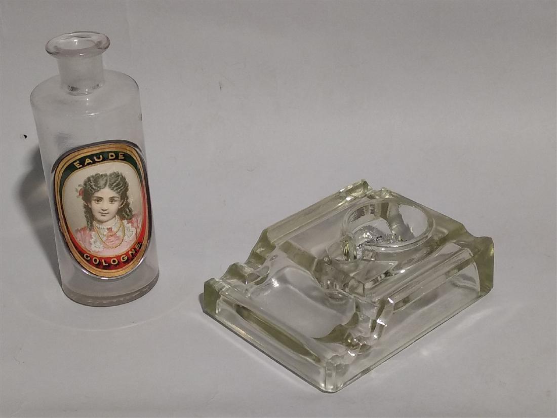 Antique Ink Well / Pen Holder and Eau De Cologne Bottle (1 of 3)