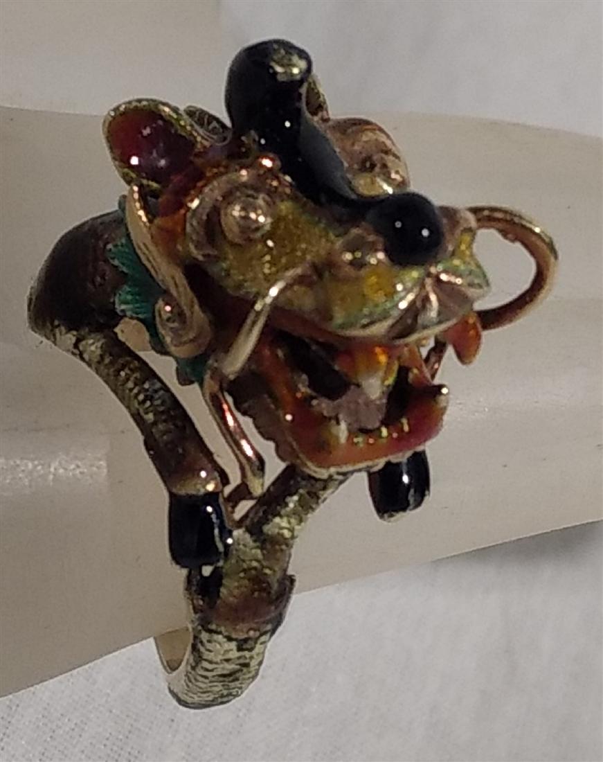 14K Yellow Gold Enamel Dragon or Foo Dog Asian Ring (1 of 7)