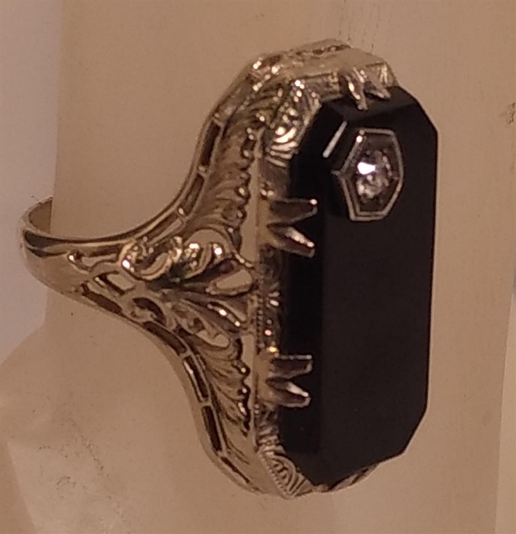 Jewelry 14K White Gold Onyx/ Diamond Ring (1 of 6)