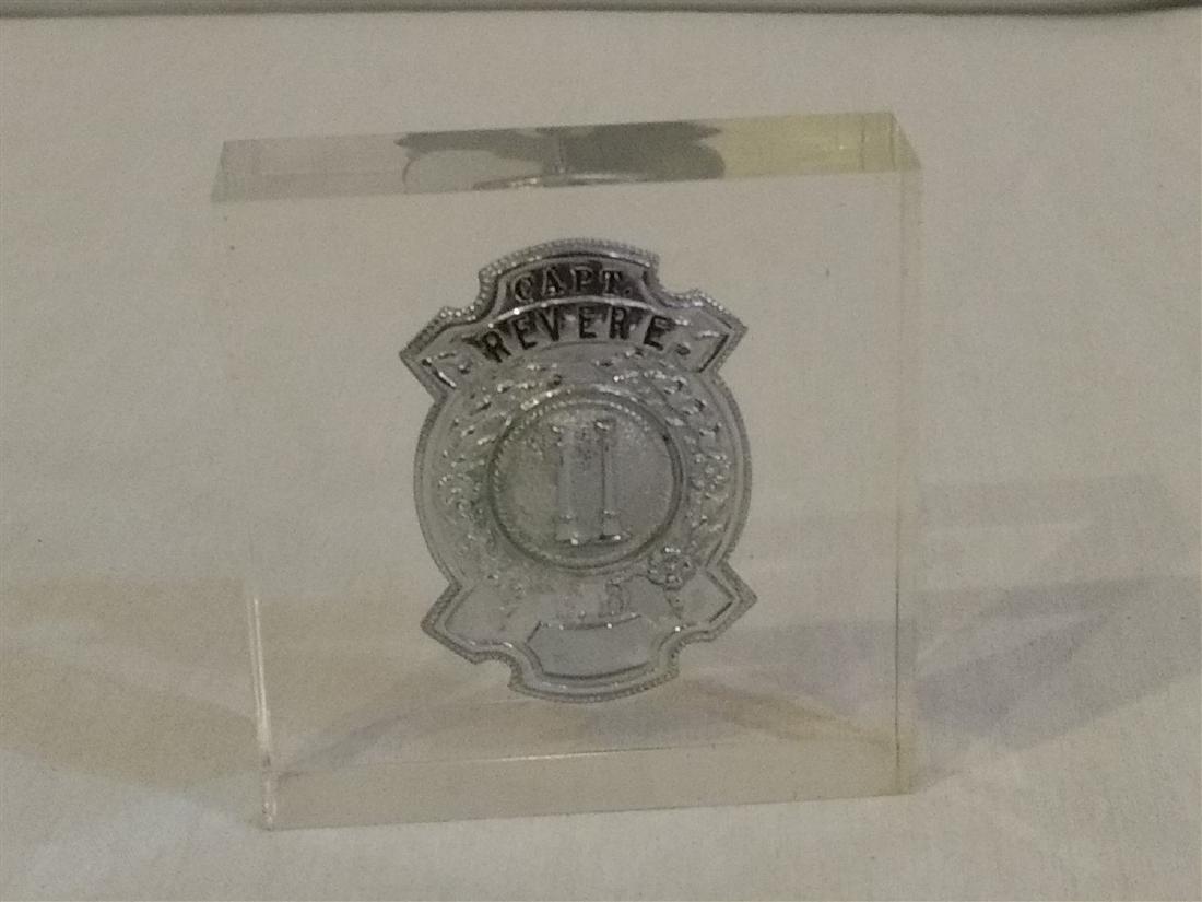 Revere, Ma Fire Department Captains Shield in Lucite (1 of 5)