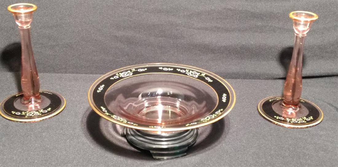 Pink Depression & Enamel Console Set 1920's-30's (1 of 6)