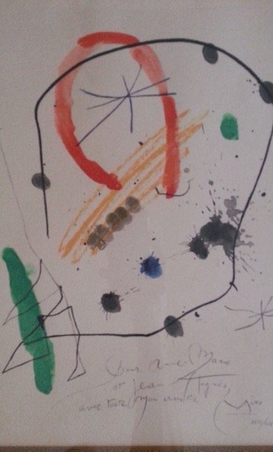 Joan, MIRO signed, numbered lithograph: The inscription within the piece states: "To Anne-Marie and Jean Hughes with all my friendship."Edition Number: XXIII/XXVIThe piece comes with the frame.