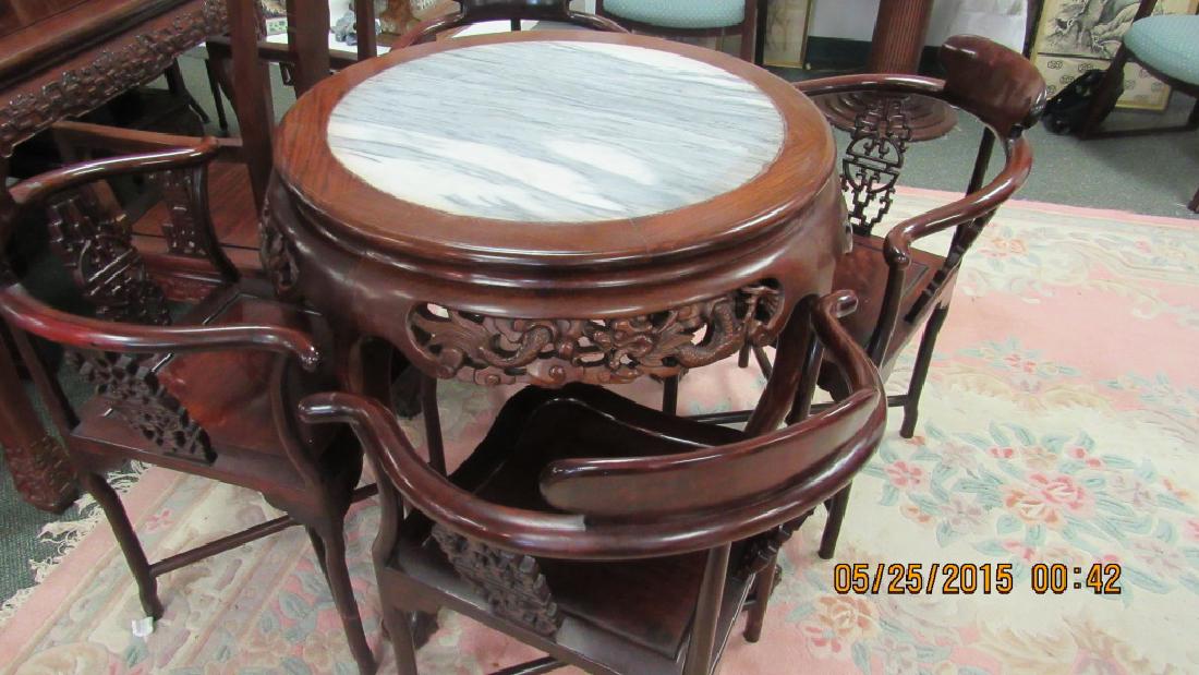 5 Piece Hardwood Round Marble Top Table (1 of 6)