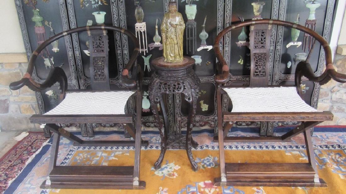 Pair Chinese Rosewood Folding Chairs (1 of 6)