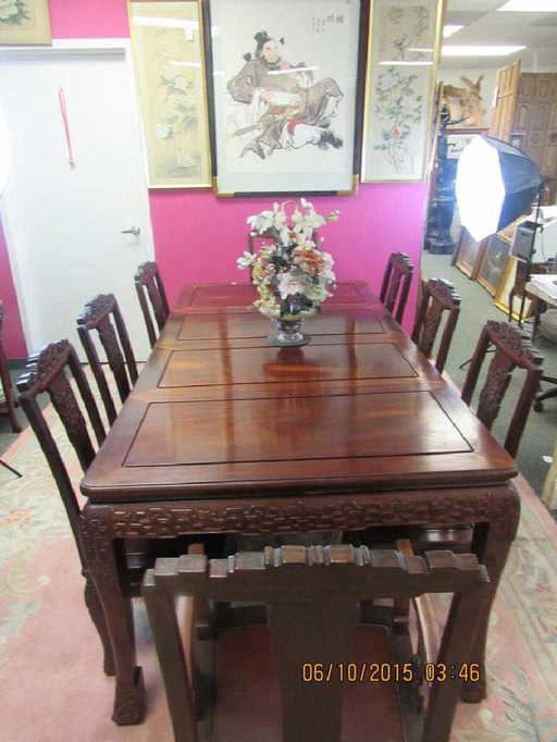 Chinese Rosewood Dining Table Set With 8 Chairs