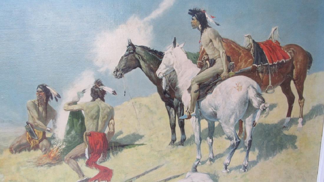 The Smoke Signal by Frederic Remington 1905: Original oil painting by Frederic Remington; Titled: "The Smoke Signal"; Excellent Condition; 26" x 40" x 2"
