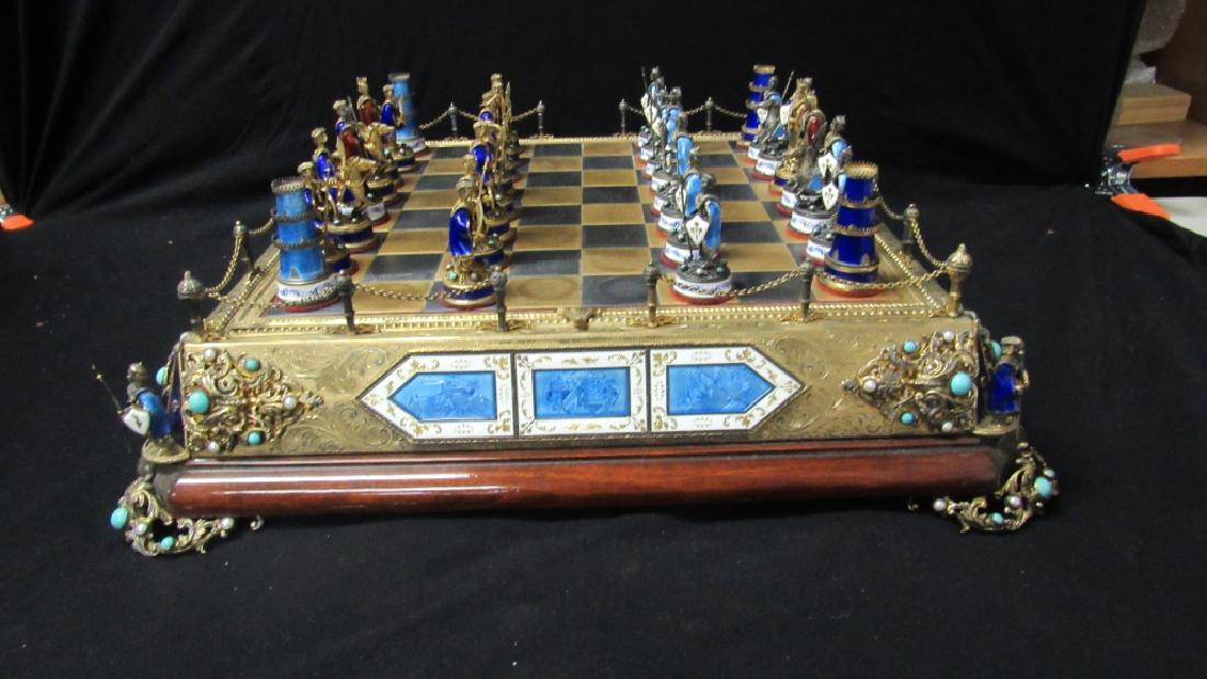 Chess Set Made with Silver and 18k Gold Fillings: Chess Set Made with Silver and 18k Gold Fillings; Encrusted with Pearls and Emerald; 19 Century; Requested by International Markets; Return: Within 30 Days