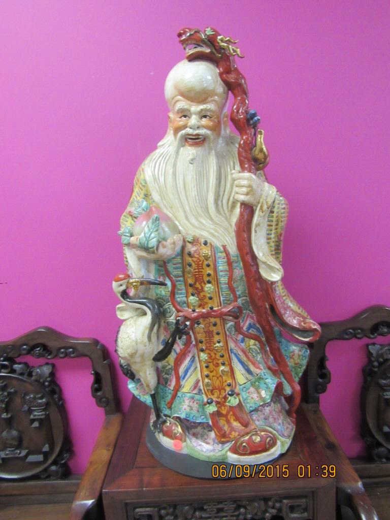 Massive Chinese Porcelain God Statue with Cane Jul 05, 2015