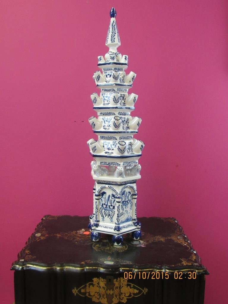 White and Blue Porcelain Tulipiere Vase (1 of 7)