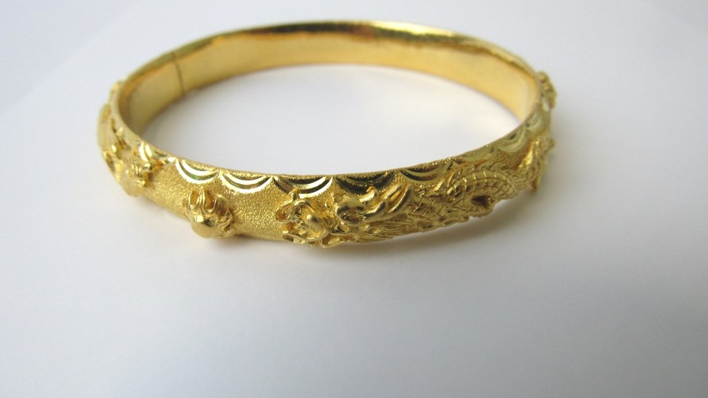 Chinese 999 24K Gold Engraved Bracelet