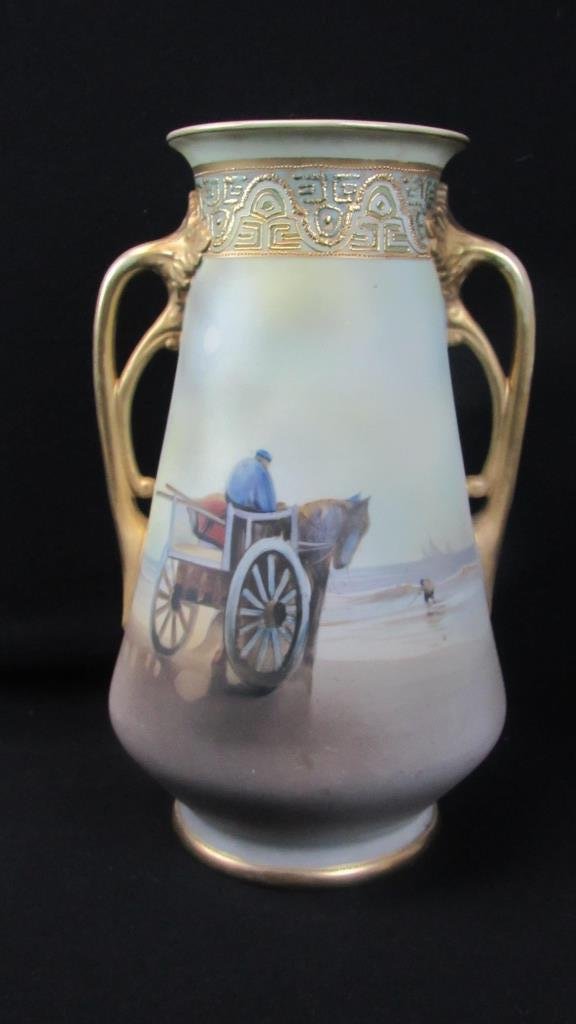 Nippon Fisherman and Cart Porcelain Scenic Vase (1 of 10)