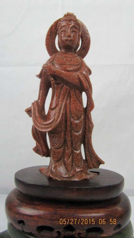 Asain Arts Golden Sand Jade Guanyin: Asain Arts 19th Century Chinese Golden Sand Jade Guanyin Height 6 1/2" x Width 4"