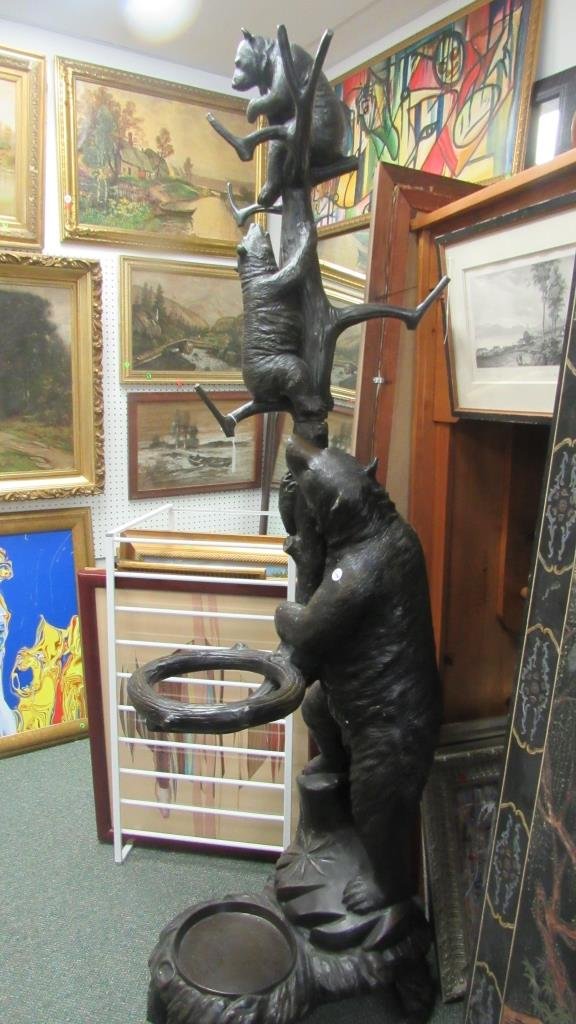 Copper Coat and Umbrella Stand: Copper Coat and Umbrella Stand with Three Climbing Bears; Height: 85"
