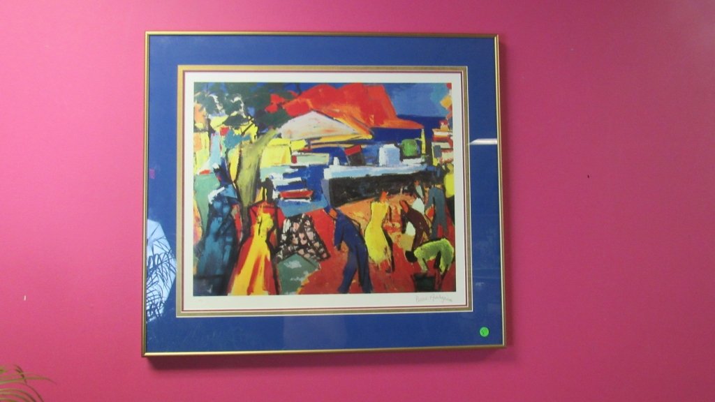 Haitian Arts Painting of a Village: Haitian Painting of a Village Burning Painted by Pierre Ambogiani H27''x30''