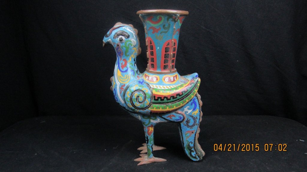 Chinese Cloisonne Bird Shaped Vase (1 of 8)