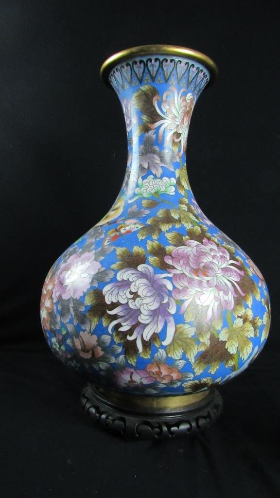 Chinese Blue Cloisonne Floral Vase (1 of 10)