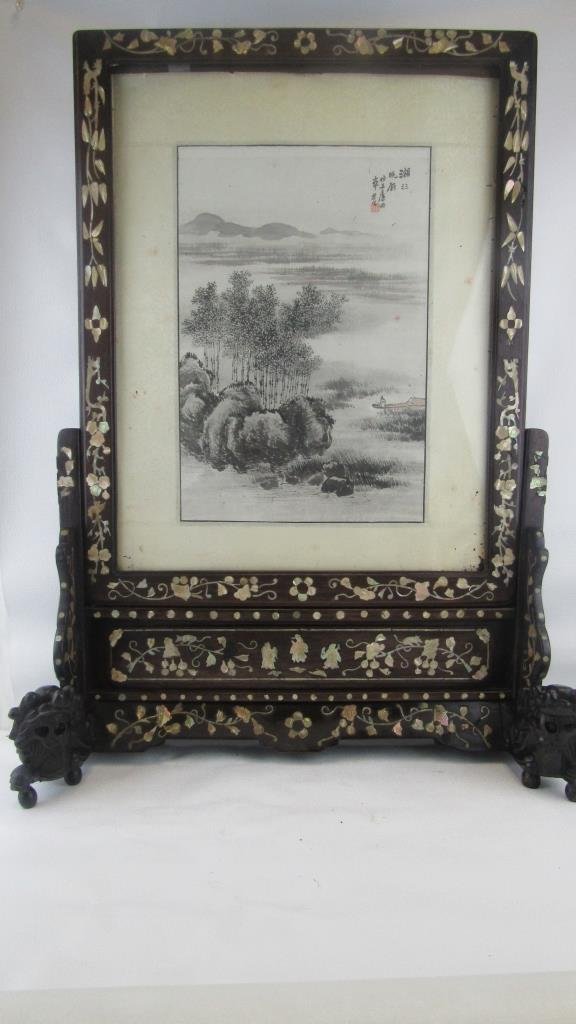 Hardwood Table Screen with Watercolor (1 of 10)