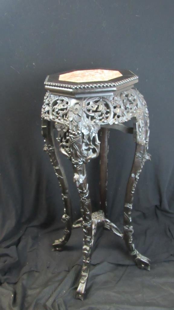 Chinese Rosewood Plant Stand with Marble Inlay (1 of 6)