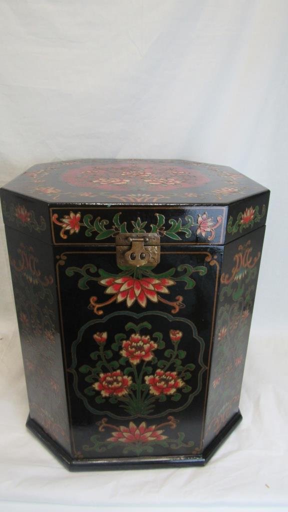Large Qing Dynasty  style Black Floral Lacquered O (1 of 6)