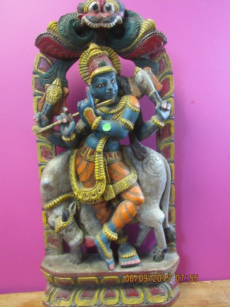 Indian God Ancient Painted Wood Carving (1 of 9)