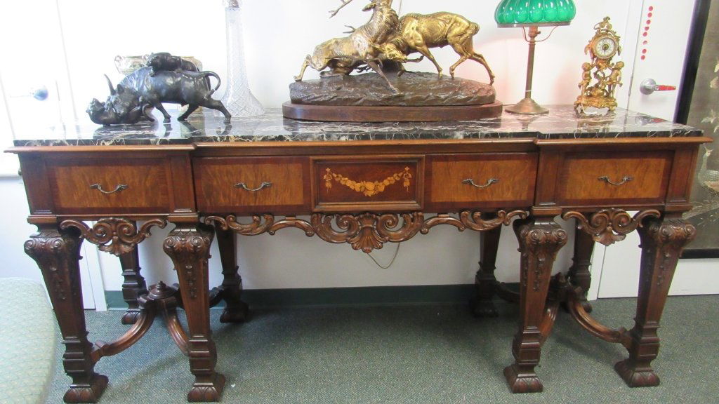 Victorian Style Oak Wood Hallway Table with Marble (1 of 10)