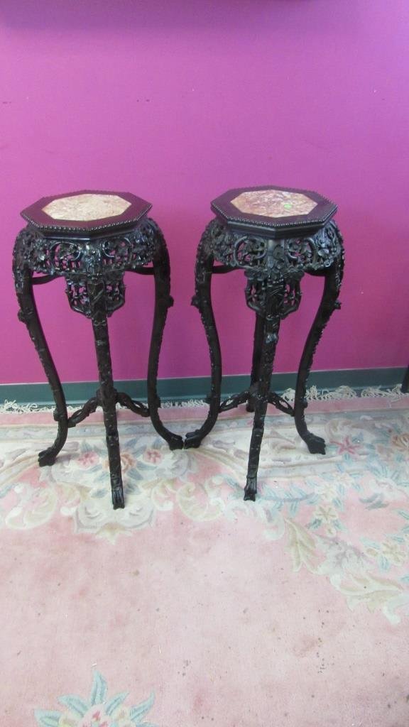 Pair of 19th Century Chinese Carved Marble Rosewoo (1 of 7)