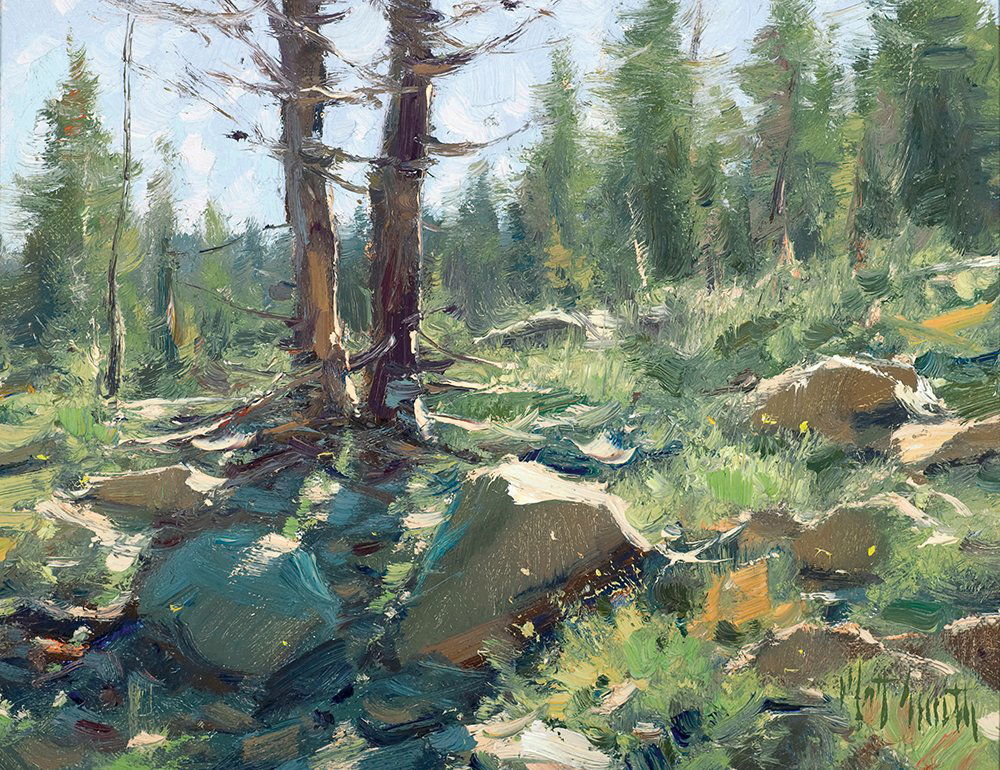 Twin Pines and Walls of Granite By Matt Smith: Matt Smith (b. 1960) Twin Pines and Walls of Granite Two Oil Paintings 7 x 9 inches both paintings 1. Signed Lower Right: 'Matt Smith.' ; 2. Signed Lower Left: 'Matt Smith'. Private Collection, Alaska