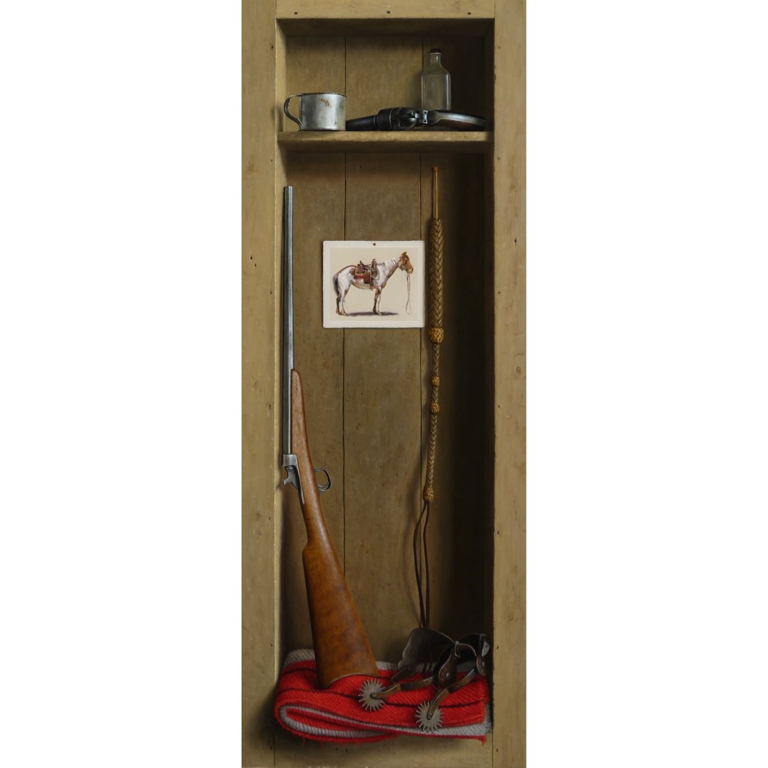 One for Four-Legged Creatures. The Other for...: William Acheff (b. 1947) One for Four-Legged Creatures. The Other for Two-Legged Intruders 2015 Oil 42 x 16 inches Signed lower right:'WM Acheff 2015'; verso: signed, titled and dated by artist. The a