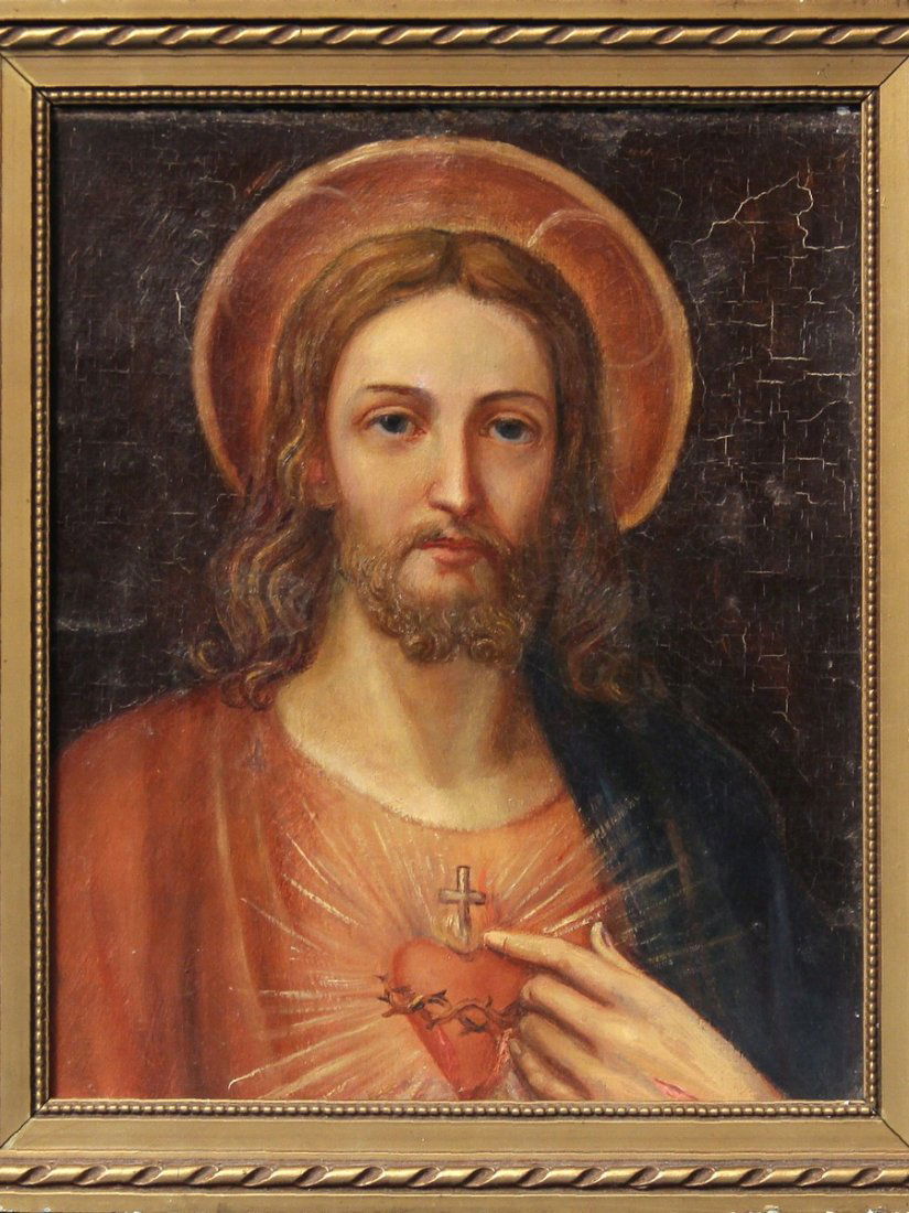 OLIO SU TELA Raffigurante “SACRO CUORE DI GESÙ” (1 of 1)