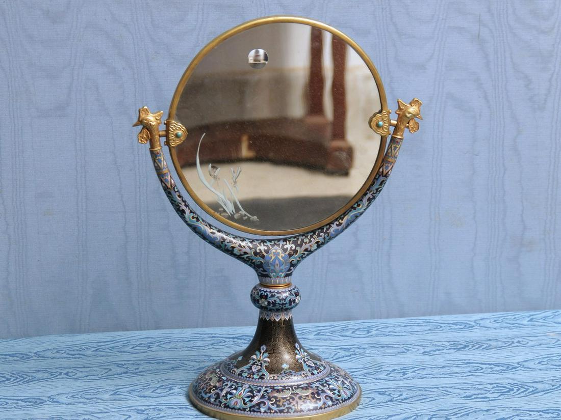 SPECCHIO DA TOLETTA: in cloisonnè,XX° secolo Cina,h cm 47 x 33