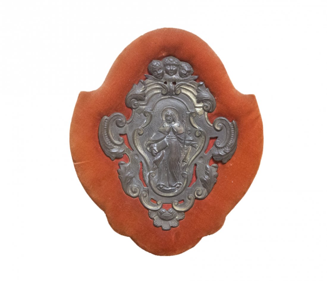 PLACCA in ottone: XIX° secolo Italia, h cm 18 x 15