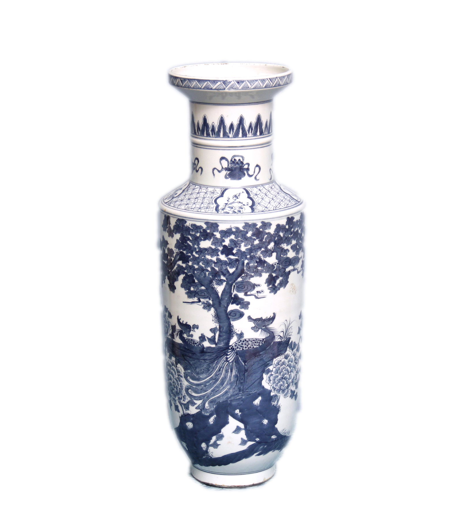 VASO: in porcellana decorata ,in monocromia blu ,XX° secolo Cina,h cm 51 x Ø 19