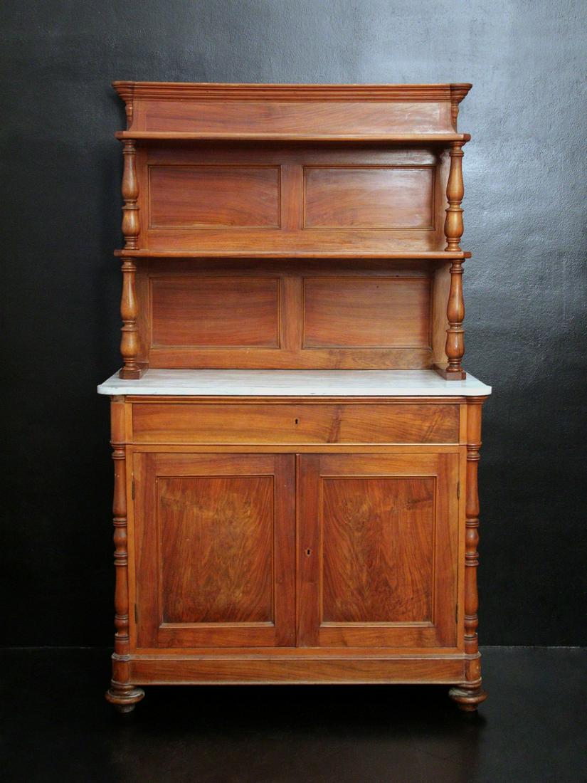 CREDENZA 2 ANTE: in noce con alzata ,piano in marmo,XIX° secolo ,Genova,h cm 200 x 122 x 61