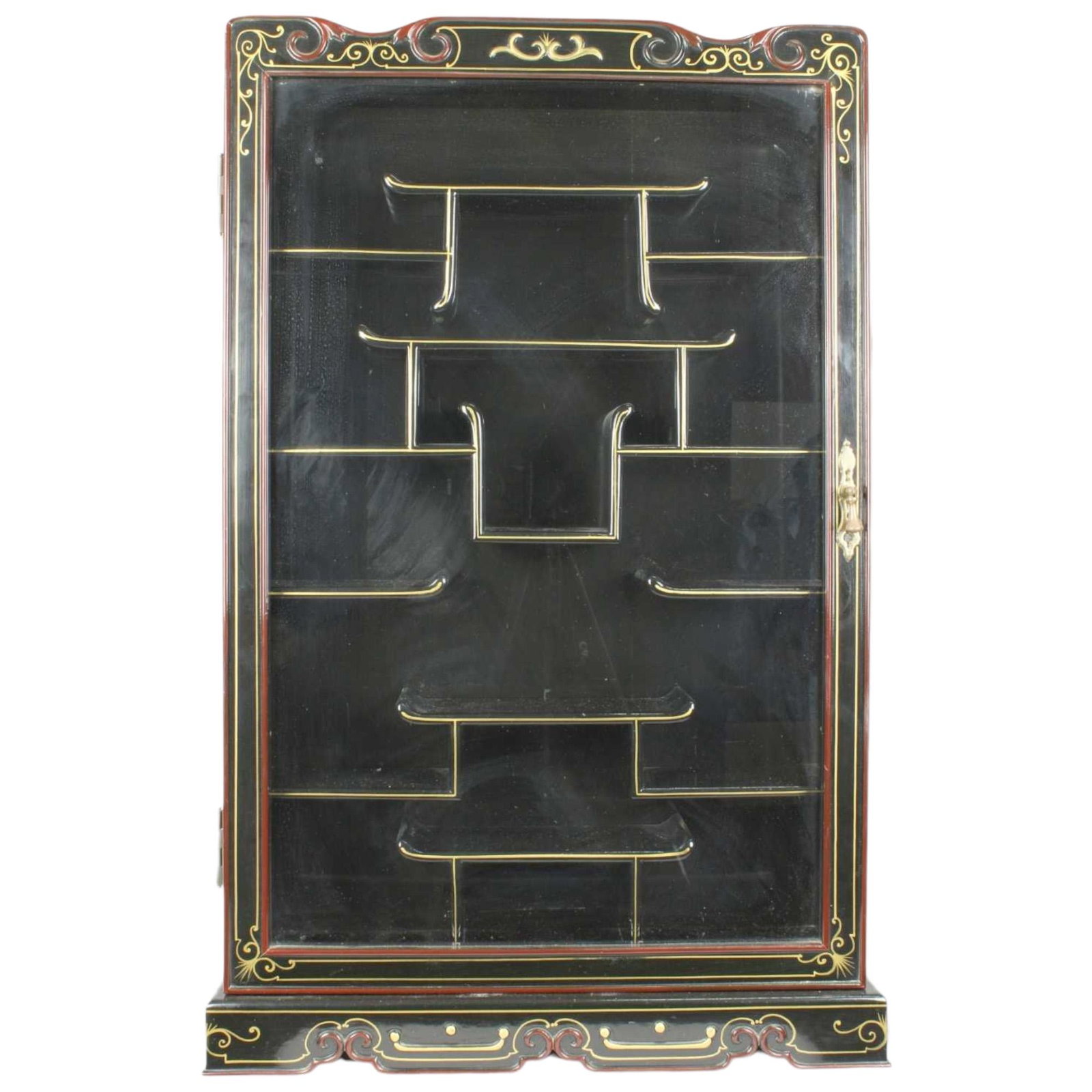 BACHECA: in legno laccato decorata da perfili dipinti manufatto a cineseria retro h cm 82 x 50 x 12