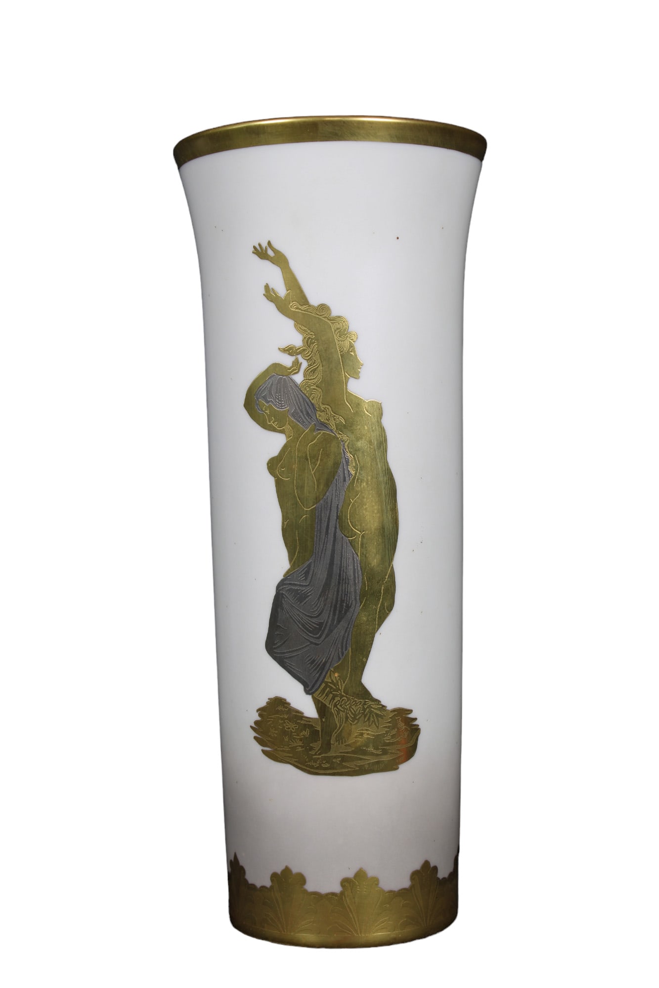 VASO: in porcellana decorato con lumeggiature in oro zecchino manifattura Lorenz Hutscwenreuther Germania XX secolo h cm 31 x 12,5 Offerta libera