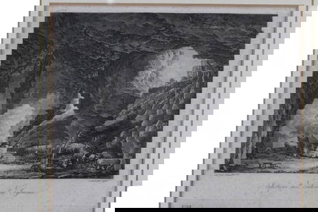 DUE INCISIONI: raffigurante paesaggi dentro cornice non coeva in legno ebanizzato e dorato Parigi 1781/86 h cm 59 x 49